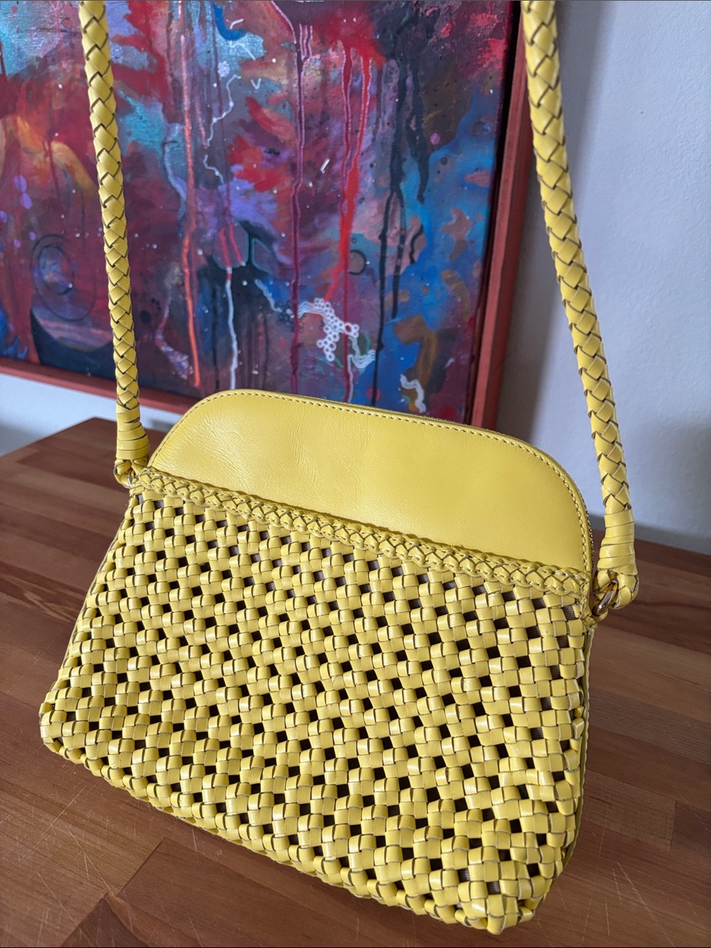 Yellow Woven Crossbody Shoulder Bag